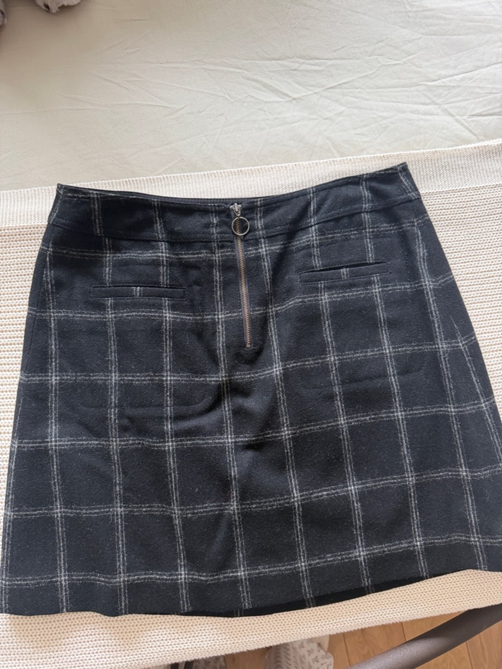 Madewell Black Windowpane Plaid Mini Skirt with Ring Zipper